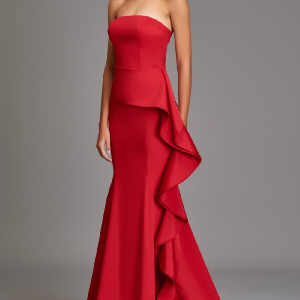 John Paul Ataker Side Ruffle Mermaid Gown, Size 8, Navy